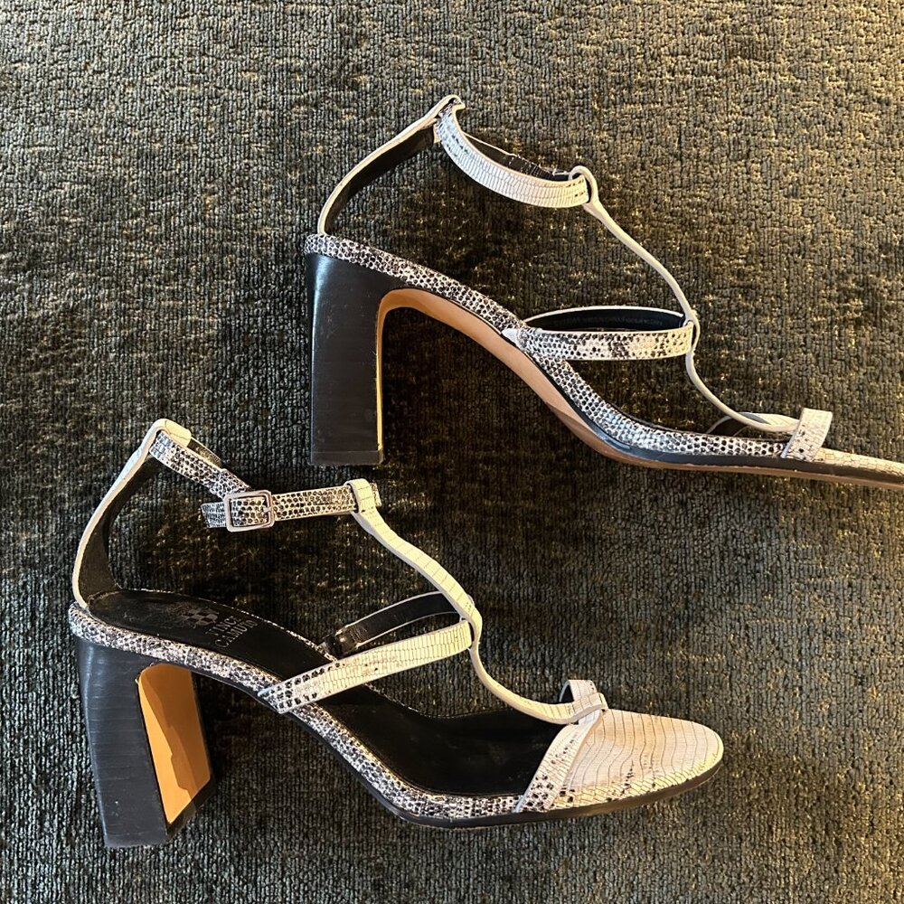 Vince Camuto Snake Print Strappy Heels – Open Toe Block Heel Sandals